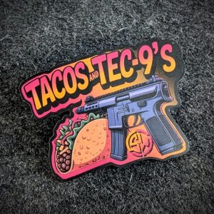 Tacos and Tec-9s die cut sticker
